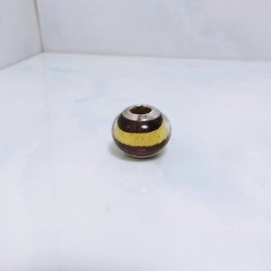 ZABLE ~ Murano Glass Gold & Black Stripe Charm # 1535 Sterling Silver NWT